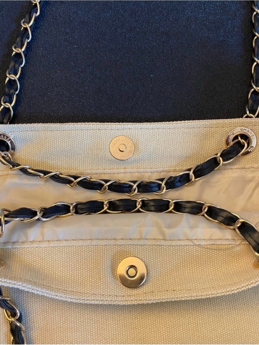 CHANEL Cream Canvas Tote with Black CC Logo - Picture 9 of 11